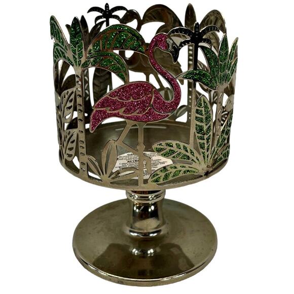 Bath & Body Work Sparkling Pink Flamingo Palm Pedestal Candle Holder Tropical - Picture 2 of 4